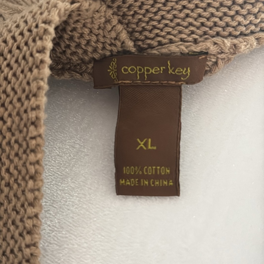 Copper Key Tan V-Neck Cable Knit Sweater - Picture 3 of 4